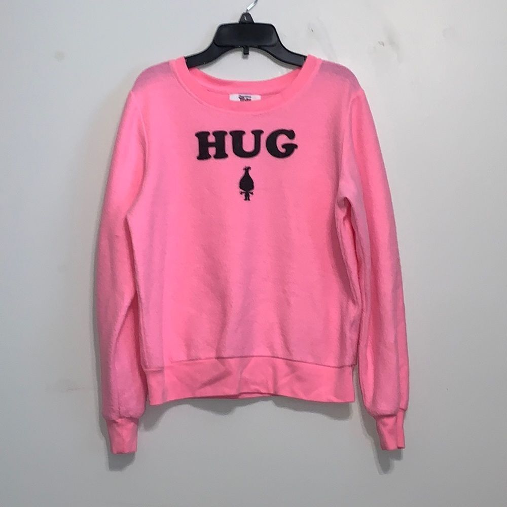 Dreamworks Trolls Pink Fleece HUG Pullover Crew Women’s Soft Sweatshirt Size S